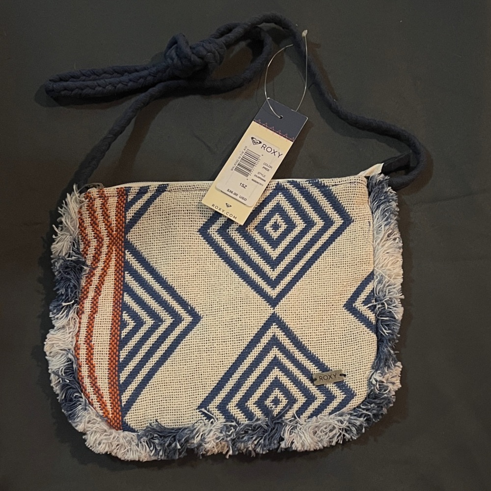 Roxy Blue and White Geometric Crossbody Bag